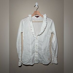 Women’s U.S. Polo Assn Large White Ruffle Long Sleeve Shirt